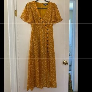 After-Bloom Delight Golden Yellow Midi Dress